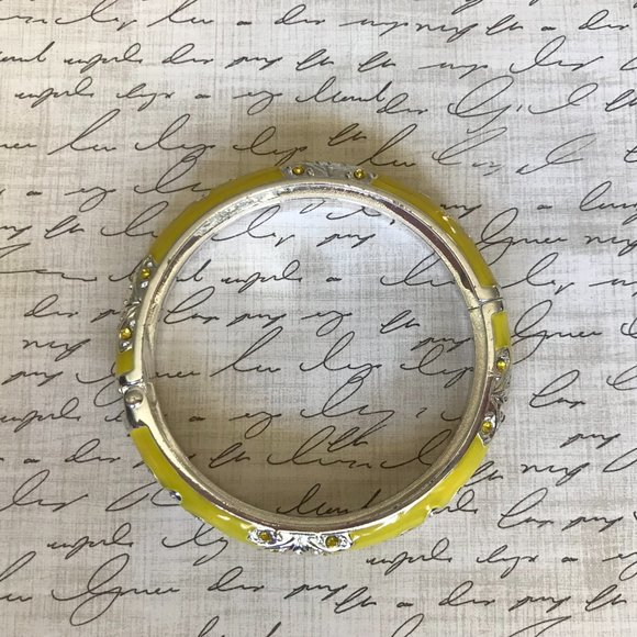 Vintage Yellow Enamel and Crystal Bangle - Picture 4 of 6